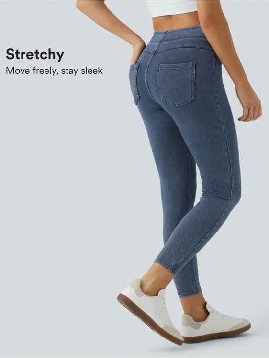 Halara Flex™ Denim Leggings Small 7/8 High Waisted Pocket Skinny NWT - Picture 2 of 9